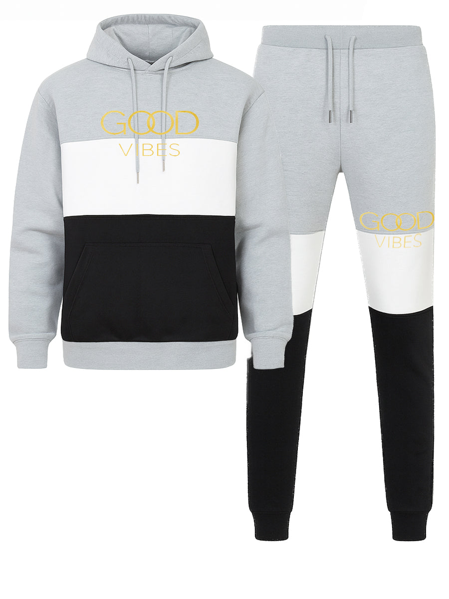 Good Vibes Gold Foil Hoodie Sweat Set GREY BLACK
