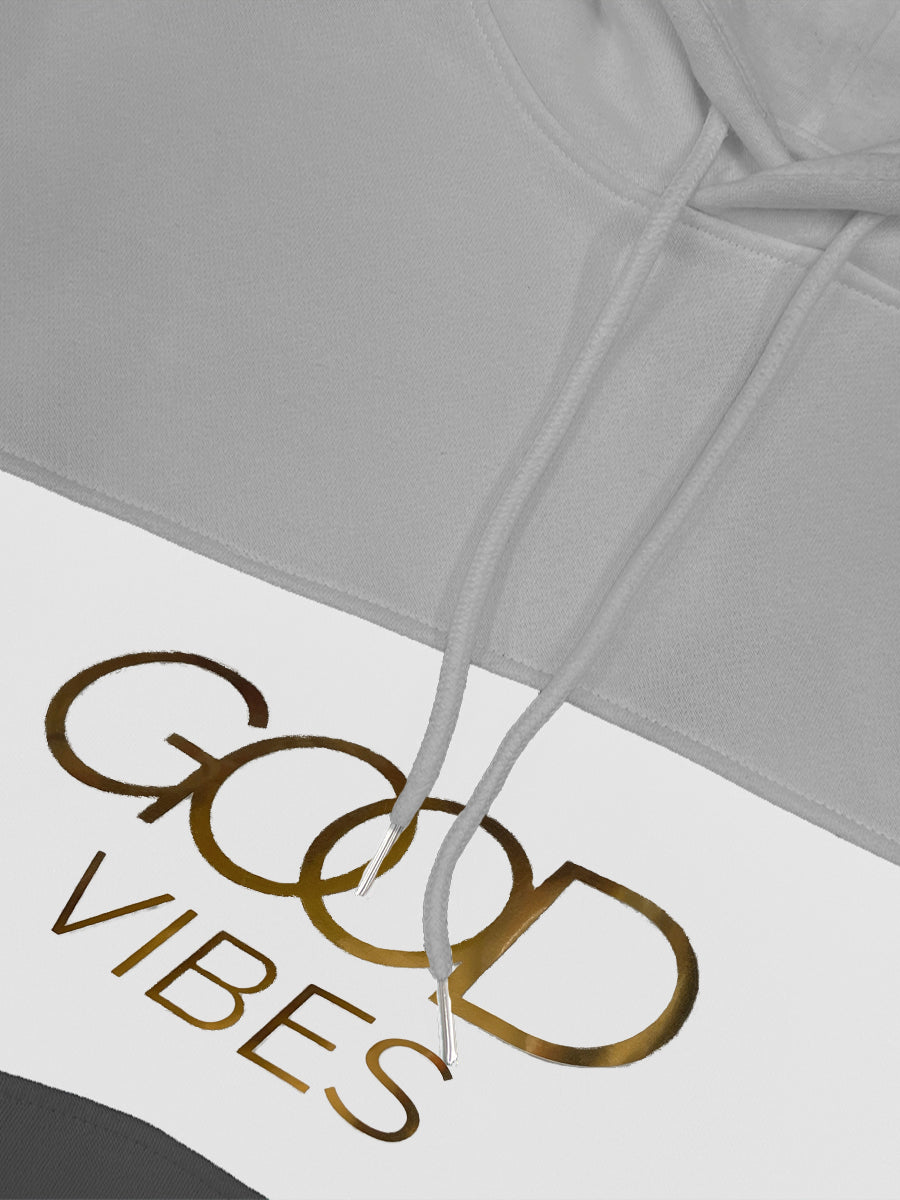 Good Vibes Gold Foil Hoodie Sweat Set GREY BLACK